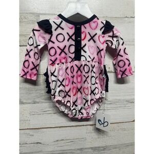 Birdie Bean Romper Baby Girls 0-3m Pink XOXO Heart Ruffle Bamboo NWT